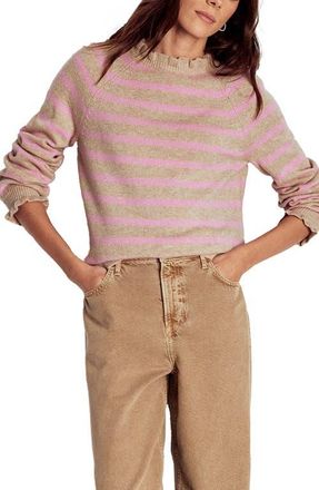 Boden Fae Fair Isle Ruffle Trim Sweater in Camel/Pink Stripe at Nordstrom, Size X-Large