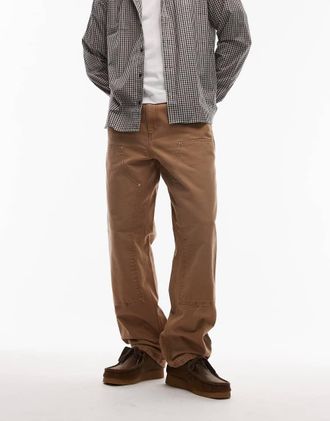 Carhartt Work in Progress Pantaloni ampi marroni doppiati sulle ginocchia-Marrone
