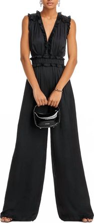 Ramy Brook Katelyn Ruffle Satin Jumpsuit In Black