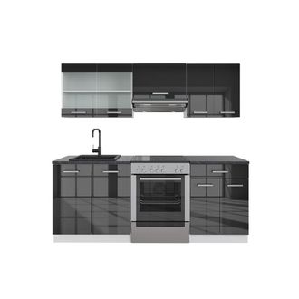 Vicco Mueble De Cocina R-line, Antracita Brillo Intenso/blanco, 200 Cm, Et Antracita, Vicco