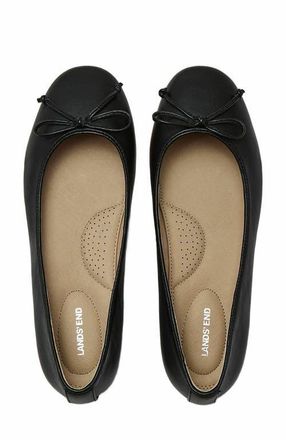 Lands End Essential Leather Ballet Flats in Black at Nordstrom, Size 8.5