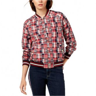 Tommy Hilfiger Cotton Plaid Varsity Jacket In American Red Patchwork