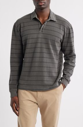 Alex Crane Caza Rib Organic Cotton Long Sleeve Polo in Slaterio at Nordstrom, Size X-Large