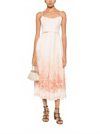 Zimmermann Wanderlust Corset Midi Dress In Coral Toile