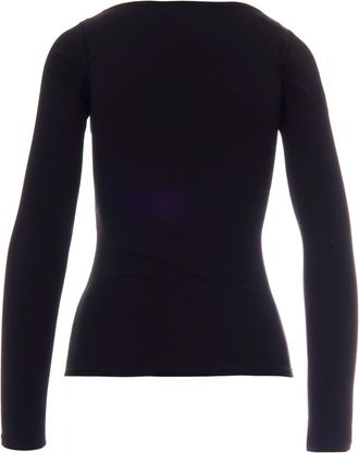 Elisabetta Franchi Womens Long-Sleeve Jersey Top Black Gold-Plated Logo Viscose Elastane Jumpers Sweater