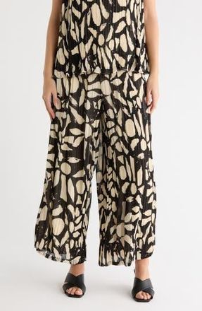 Adrianna Papell Pliss&eacute; Pants in Black Oversized Floral at Nordstrom Rack, Size X-Large