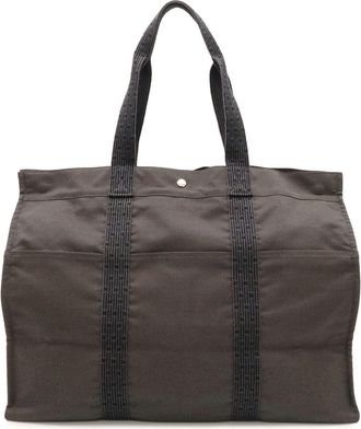 Herm&egrave;s Her Line Black Gray Canvas Boston Bag Tote Bag (Pre-Owned)
