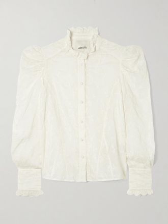 Isabel Marant Blusa In Voile Di Misto Cotone E Seta Con Ricami E Ruches Zorica - Bianco