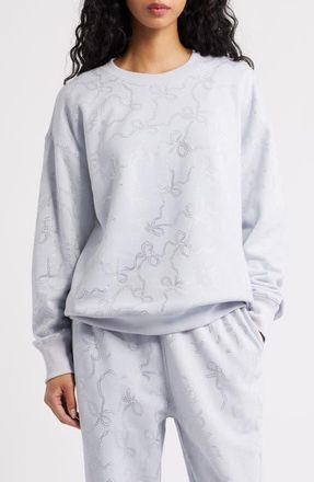LoveShackFancy Karabeth Embellished Bow Sweatshirt in Aspen Blue at Nordstrom, Size Xx-Small