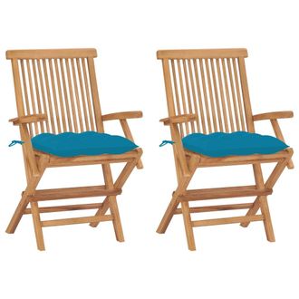 vidaXL Vidaxl - Sillas De Jard&iacute;n 2 Uds Madera Teca Con Cojines Azul Claro