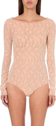 Wolford Lilie Lace Bellini String Bodysuit Size M