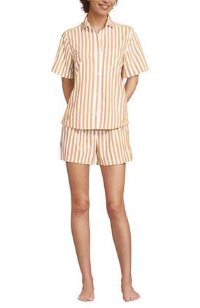 Lands End Poplin 2 Piece Pajama Set - Short Sleeve Shirt and Shorts in Sweet Mango Stripe at Nordstrom, Size X-Large