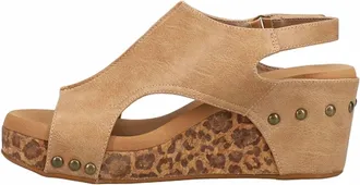 Corkys Footwear Womens Carley Leopard Print Slingback Wedge In Beige