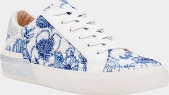 Betsey Johnson Womens Damon Lace-Up Sneakers In White/blue Floral