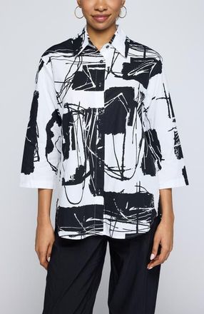 Luukaa D'Celli Elowen Printed Poplin Shirt in White at Nordstrom, Size 12