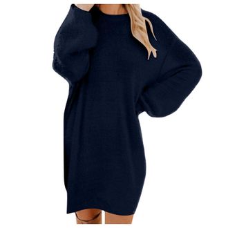 Generic Jumper Dresses for Women Long Sleeve UK Autumn Winter Casual Dress Ladies Plain Elegant Tunic Dresses with Pockets Knee Length Round Neck Fluffy Sweat