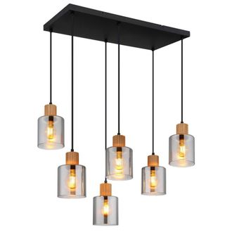 Netlighting Aleidis Cluster Pendant Matt Black Smoke Glass Shade 6x E27