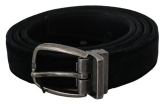 Dolce & Gabbana Mannen zwart fluweel leer zilver ovale gesp riem