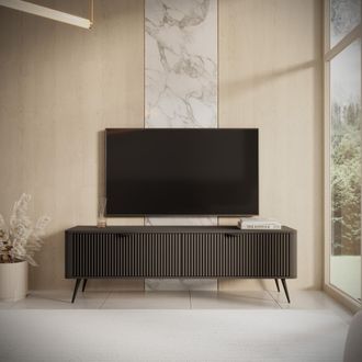 Dmora Armario Para Tv Kalase, 2 Estantes, 2 Puertas, Puertas Con Efecto Rayado Y Patas, 163x38x51h Cm Negro