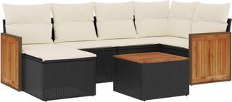 vidaXL Vidaxl - Set De Comedor De Jard&iacute;n 7 Pzas Y Cojines Rat&aacute;n Sint&eacute;tico Negro
