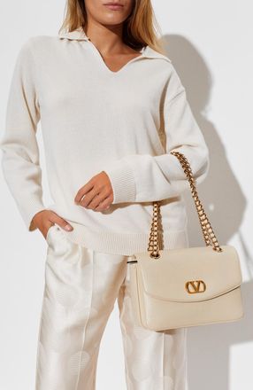 Valentino Garavani Leather Bag With Logo, Womens, Cream