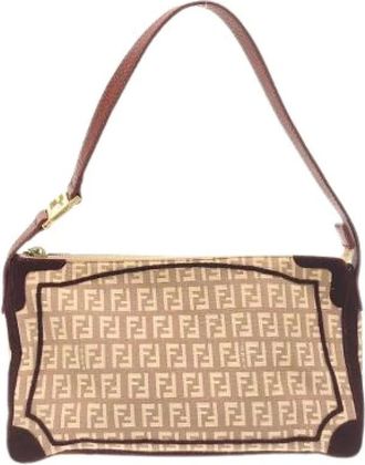 Fendi Pre-owned Shoulder Bags, female, Beige, Size: ONE SIZE Pre-owned Canvas Shoulder Bag