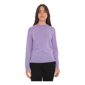 HUGO BOSS Ronde hals Wollen Trui met Zijopeningen - Dames - Ronde hals truien - Paars - 2XL - Wol - Truien & Vesten