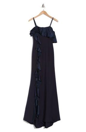 Cinq &agrave; Sept Curtis Ruffle Gown in Navy at Nordstrom Rack, Size 00