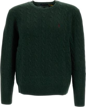 Polo Ralph Lauren Pullover van scheerwol en kasjmier met kabelsteek - Heren - Ronde hals truien - Groen - M - Wol - Truien & Vesten