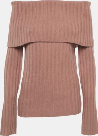 Theory Pink Rib Knit Off-Shoulder Sweater