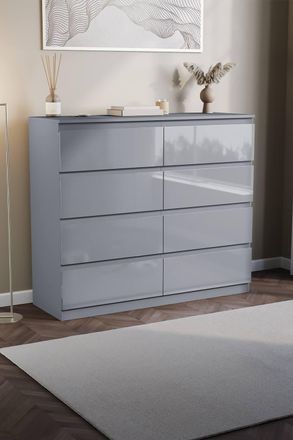 Home Discount Vida Designs Glinton Gloss 8 Drawer Chest of Drawers Storage Bedroom Furniture in Grey