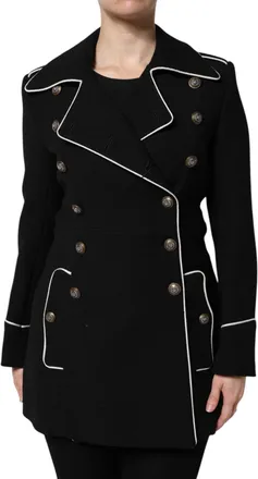 Dolce & Gabbana Womens Black Wool Double Breasted Blazer Jacket Virgin Nylon Clothing