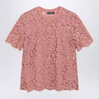 Dolce & Gabbana T-shirt manica corta in pizzo cordonetto rosa