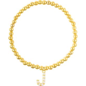 Adornia Faux Pearl Initial Charm Beaded Bracelet in Gold White-J at Nordstrom Rack