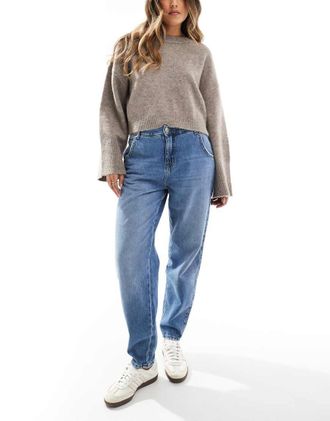 Only Troy high waist carrot fit jeans in mid blue