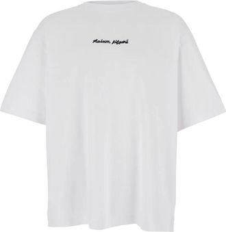Maison Kitsuné Tops, Heren, Wit, XL, Katoen, Logo Lettering Wit Katoenen T-Shirt