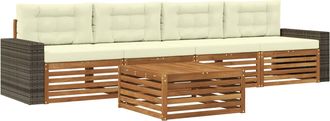 vidaXL Conjunto De Sof&aacute;s De Exterior 5 Uds. Natural Y Crema Vidaxl