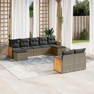 vidaXL Set De Muebles De Jard&iacute;n 9 Pzas Y Cojines Rat&aacute;n Sint&eacute;tico Gris Vidaxl