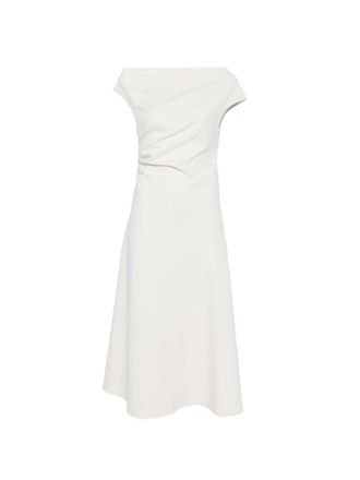 Parosh White Round Neck Pleated Midi Dress