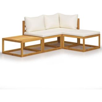 vidaXL Muebles De Jard&iacute;n 4 Pzas Cojines Crema Madera Maciza De Acacia Vidaxl
