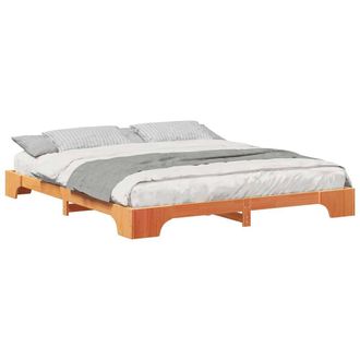 Berkfield Home Stylish Floor Bed Frame with Storage Brown 200 x 220 cm Solid pin
