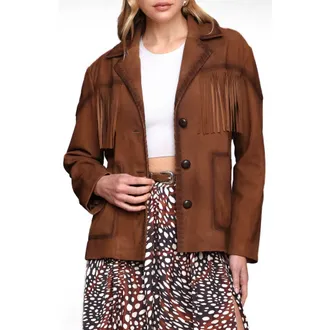 Avec Les Filles Fringe Genuine Suede Blazer in Bourbon at Nordstrom Rack, Size Xx-Large