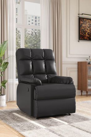 H&O Direct Contemporary Faux Leather Upholstered Reclining Lounge Chair in Black