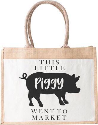 Generic This Piggy Went To Market Jute Tote Shopping Bag Handcrafted In The UK Eco Friendly Unique For Everyone Happy Days
