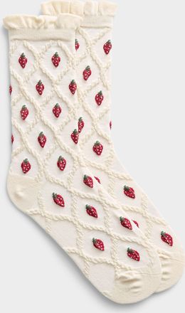 Simons Womens Strawberry and textured diamond socks