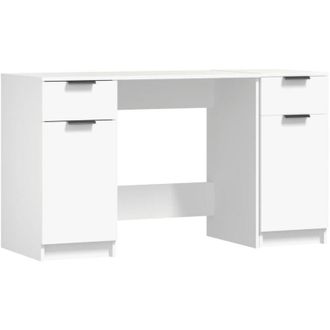vidaXL Desk with Side Cabinet White Engineered Wood Vidaxl
