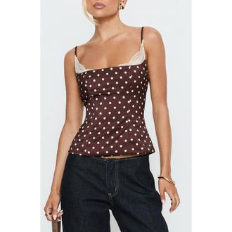 Princess Polly Renaissance Corset Lace Top in Brown Polka at Nordstrom, Size 0