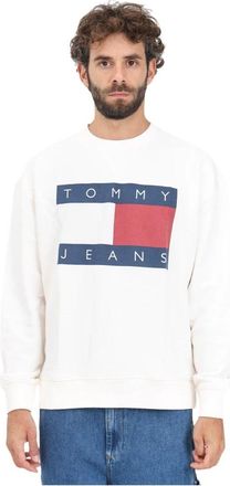 Tommy Jeans Witte Crewneck Sweatshirt Casual Herfst Winter - Heren - Sweatshirts - Wit - L - Katoen - Hoodies & sweatvesten
