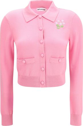 Self Portrait Womens Knit Cardigan Floral Embroidered Pink Wool (ovis Aries) Sweater