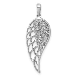 Diamond2Deal 14k White Gold Diamond Open-work Wing Pendant